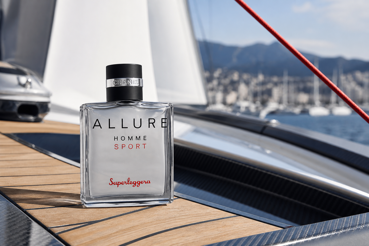 Chanel Allure Homme Sport Superleggera on a yacht deck
