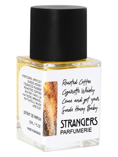 Strangers Parfumerie Roasted Coffee Cigarette Whisky Come And Get Your Suede Honey Baby fragrance bottle