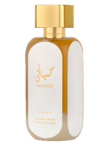 Lattafa Perfumes Hayaati Gold Elixir fragrance bottle