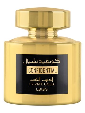 Lattafa Perfumes Confidential Private Gold fragrance bottle