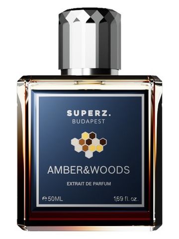 Superz. Amber & Woods fragrance bottle