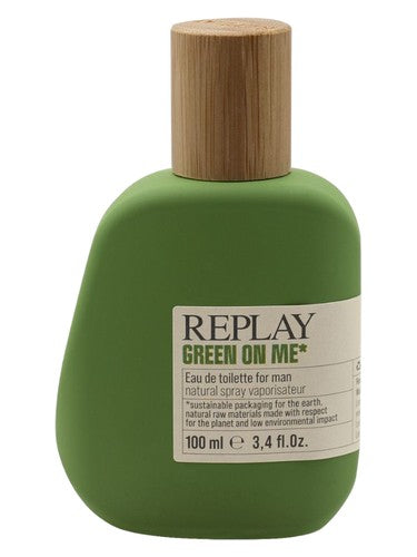 Replay Green On Me For Man fragrance bottle