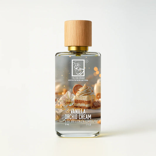 The Dua Brand Vanilla Orchid Cream fragrance bottle