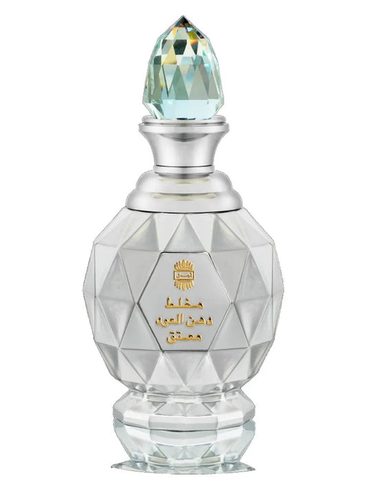 Ajmal Mukhallat Dahn Al Oudh Al Muattaq Silver Jubilee fragrance bottle