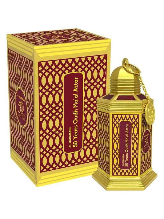 Al Haramain Perfumes 50 Years Oudh Ma’al Attar fragrance bottle