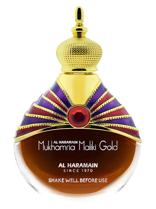 Al Haramain Perfumes Mukhamria Maliki Gold fragrance bottle