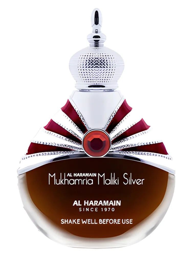 Al Haramain Perfumes Mukhamria Maliki Silver fragrance bottle