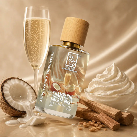 The Dua Brand Champagne Cream Mist fragrance bottle