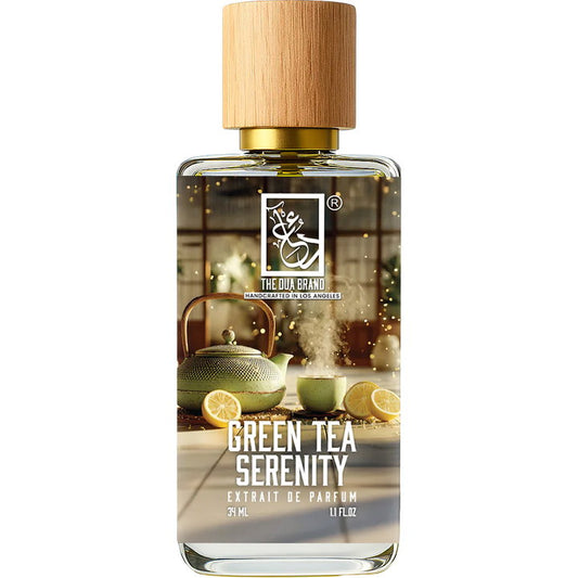 The Dua Brand Green Tea Serenity fragrance bottle