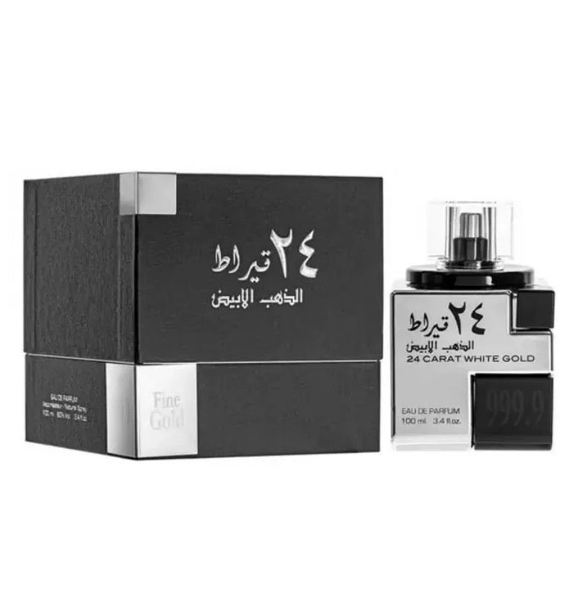 Lattafa 24 Carat White Gold EDP fragrance bottle
