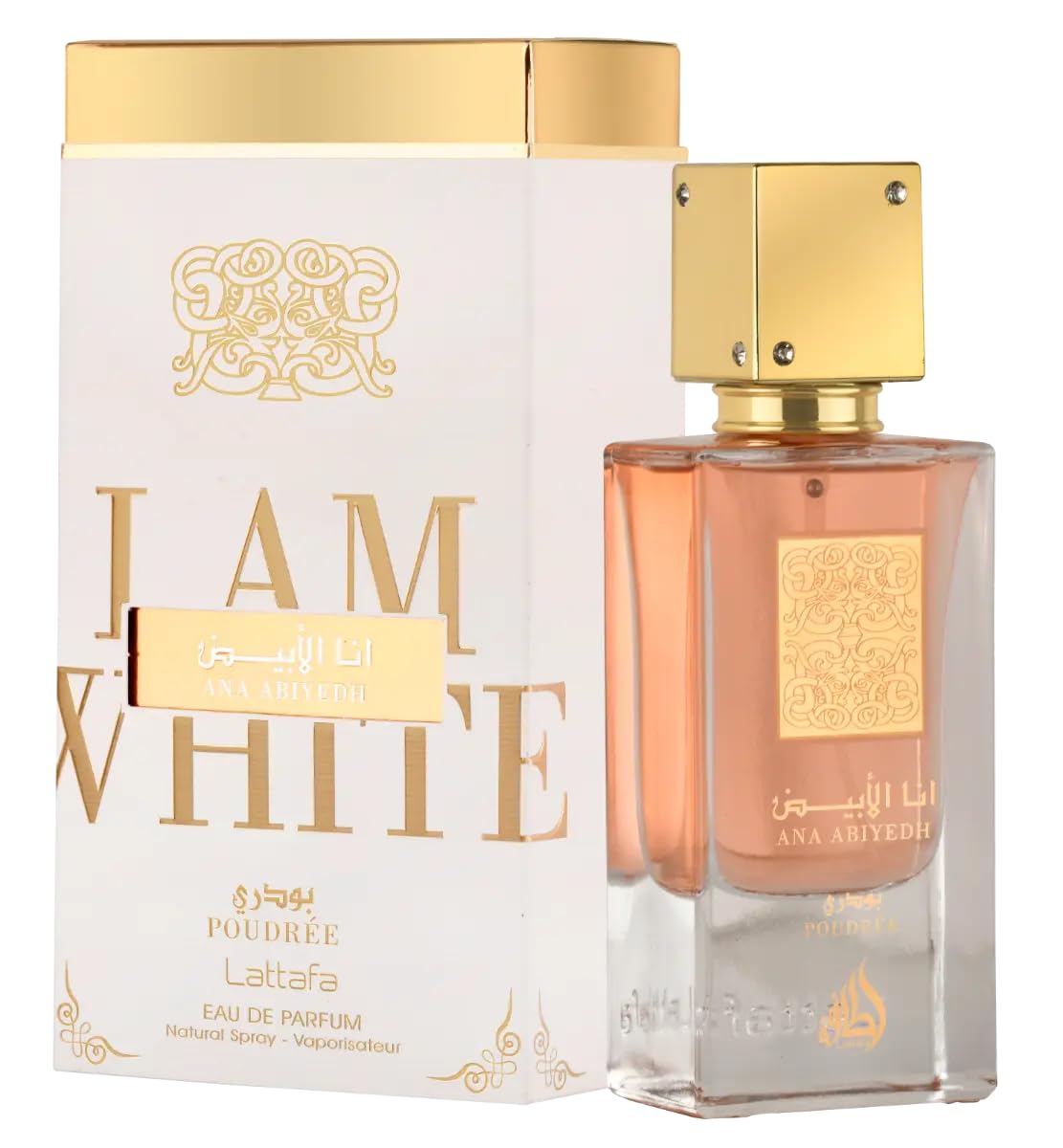 Lattafa Ana Abiyedh Poudree EDP fragrance bottle
