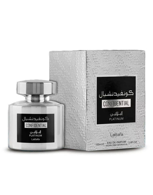 Lattafa Confidential Platinum EDP fragrance bottle