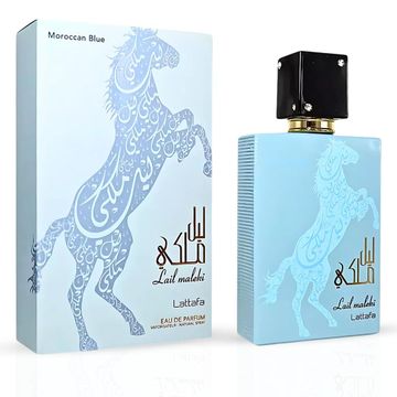 Lattafa Lail Maleki Moroccan Blue EDP fragrance bottle