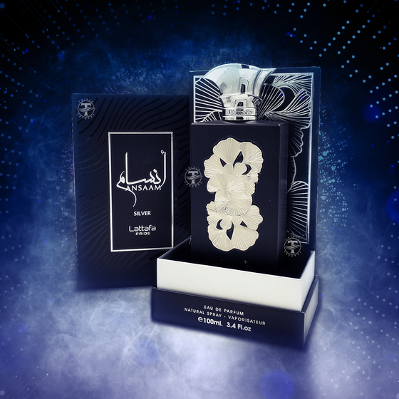 Lattafa Pride Ansaam Silver EDP fragrance bottle