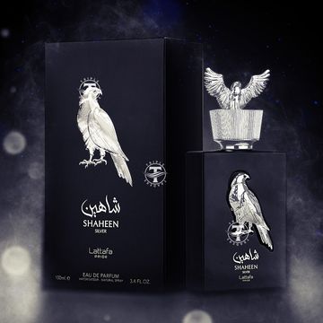 Lattafa Pride Shaheen Silver EDP fragrance bottle