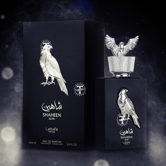 Lattafa Pride Shaheen Silver EDP fragrance bottle