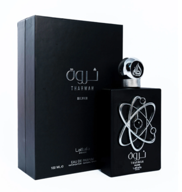 Lattafa Pride Tharwah Silver EDP fragrance bottle