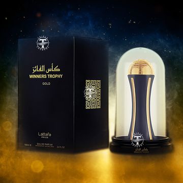 Lattafa Pride Winners Trophy Gold EDP fragrance bottle