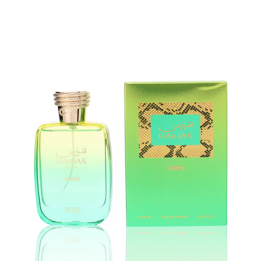 Rasasi Hawas Verde 100 ml Eau de Parfum bottle and box
