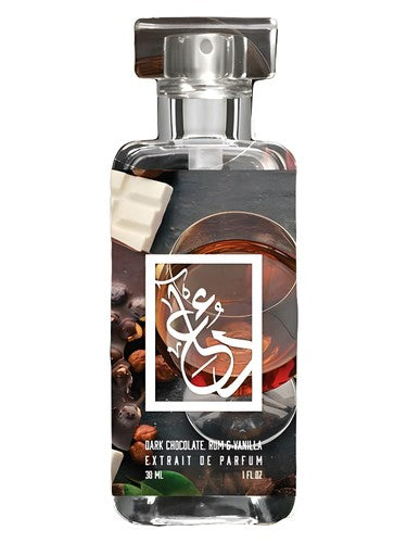 The Dua Brand Dark Chocolate, Rum, and Vanilla fragrance bottle