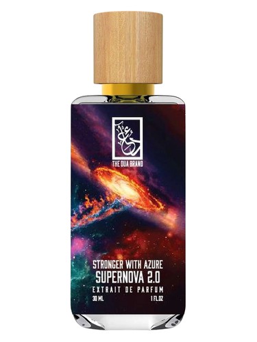 The Dua Brand Stronger with Azure Supernova 2.0 fragrance bottle