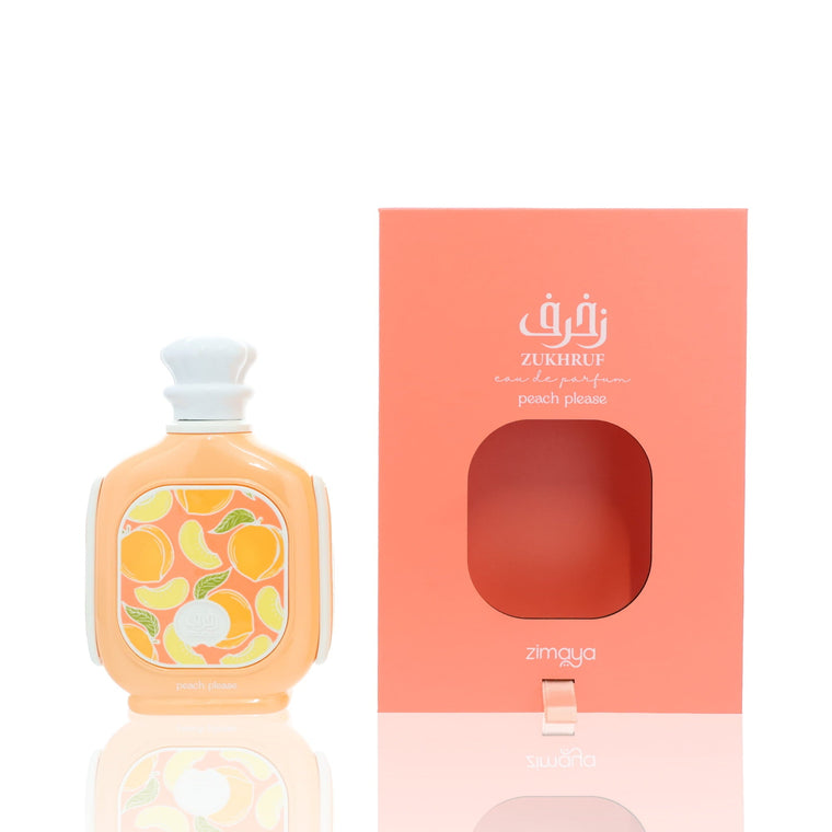 Zimaya Zukhruf Peach Please EDP fragrance bottle