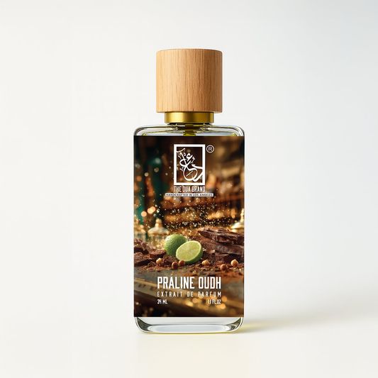 The Dua Brand Praline Oudh 2026 fragrance bottle