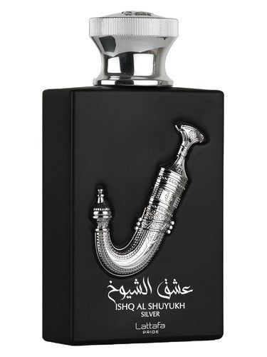 Lattafa Perfumes Ishq Al Shuyukh Silver fragrance bottle
