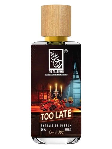 The Dua Brand Too Late fragrance bottle